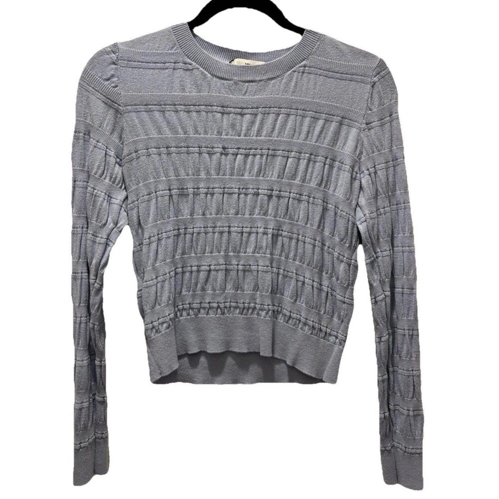 MNG Mango Textured Knit Sweater Womens Small Blue Ruched Long Sleeve Pullover